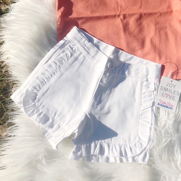 NWT RuffleButts White Ruffle Chino Shorts - Picture 3 of 4